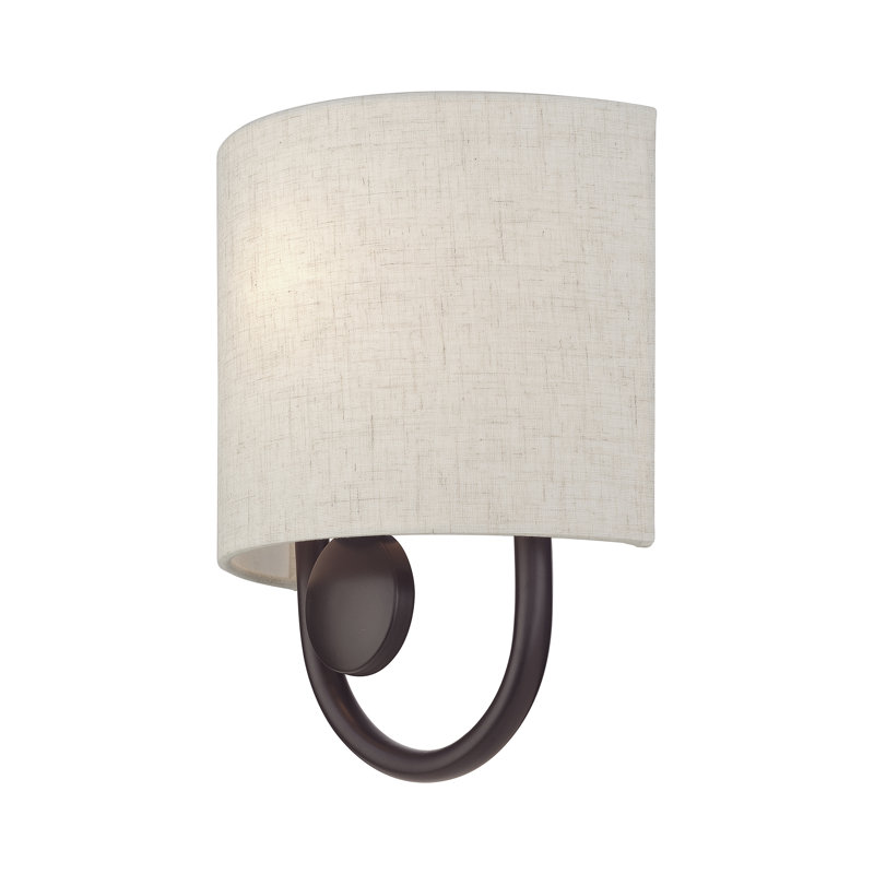 Applique murale 1 lumière ADA en bronze anglais avec abat-jour en tissu avoine fabriqué à la main avec tissu blanc à l'intérieur