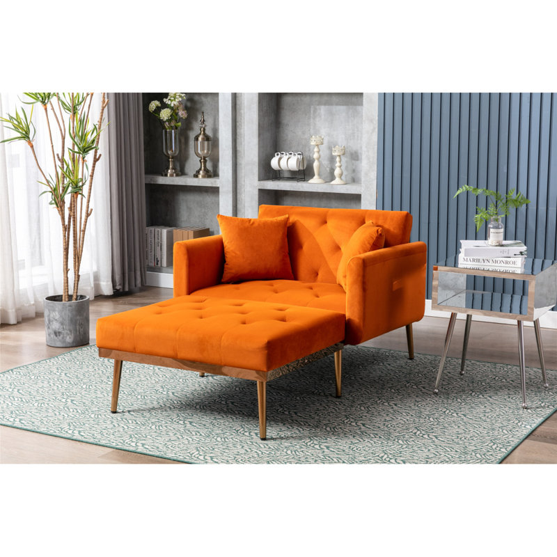 Upholstered Chaise Lounge, Orange Velvet