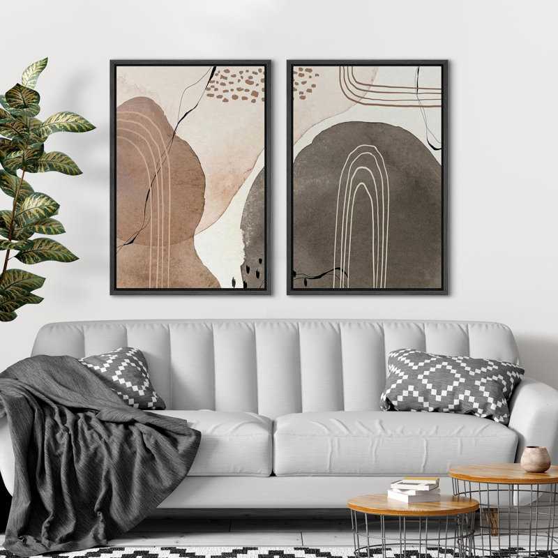 Abstrait, harmonie, tons terreux et lignes élégantes, art moderne, décoration murale, nature nordique, 2 pièces, Noir