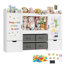 Rangement pour jouets de 61 po, bibliothèques pour enfants avec rangement pour animaux en peluche, 2 tiroirs mobiles, 4 bacs de rangement et 2 planches à dessin magnétiques, bibliothèque Montessori pour chambre d'enfant, salle de jeux, chambre à coucher, blanc-122513664