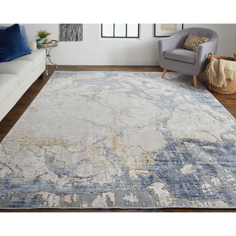 Tapis argent / gris / bleu en laine Zarke, Rectangle 4 pi x 6 pi