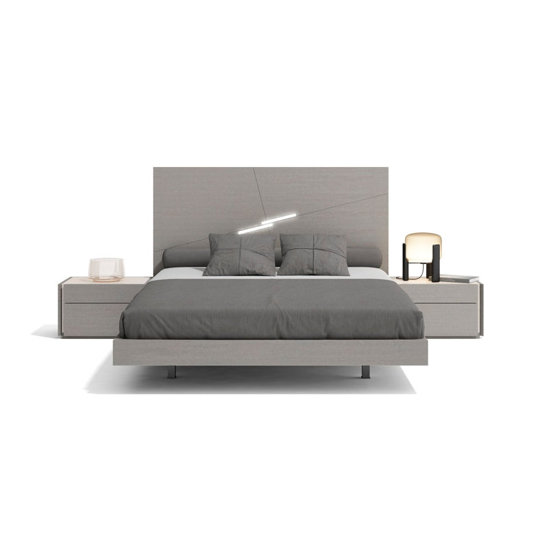 Lit plateforme en bois massif Mcginty, Grand, Gris