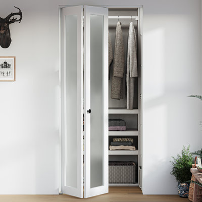 Full-Lite 78" Frosted Glass Bi-Fold Doors With Installation Hardware Kit For 80" Door Opening Height