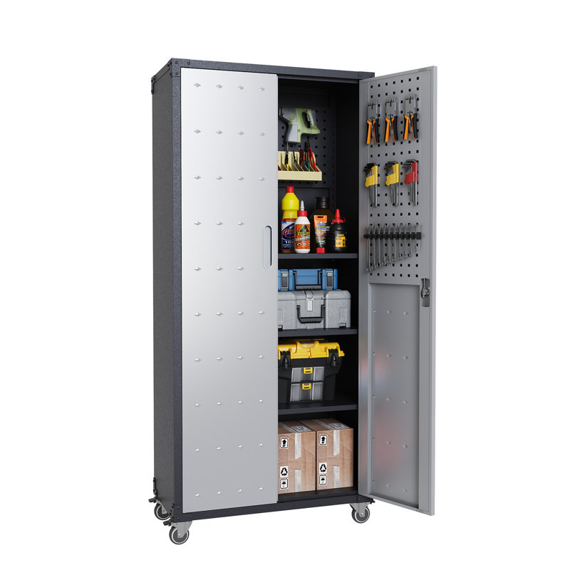 Armoire de rangement en métal 72 "H verrouillable, roues sur 360 °, 4 tablettes réglables