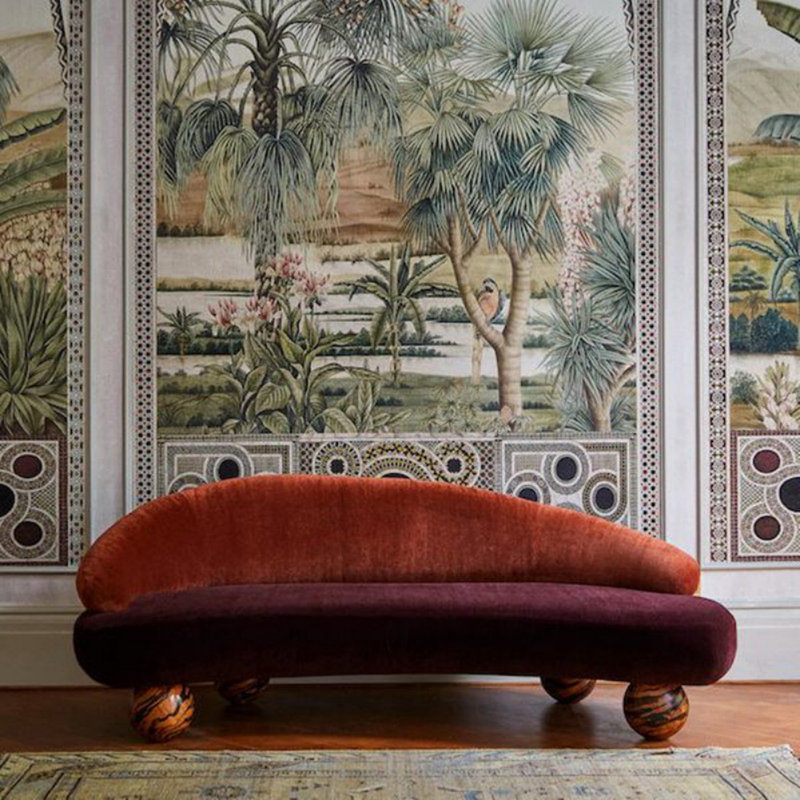 French Retro Curved Three-seater Sofa
