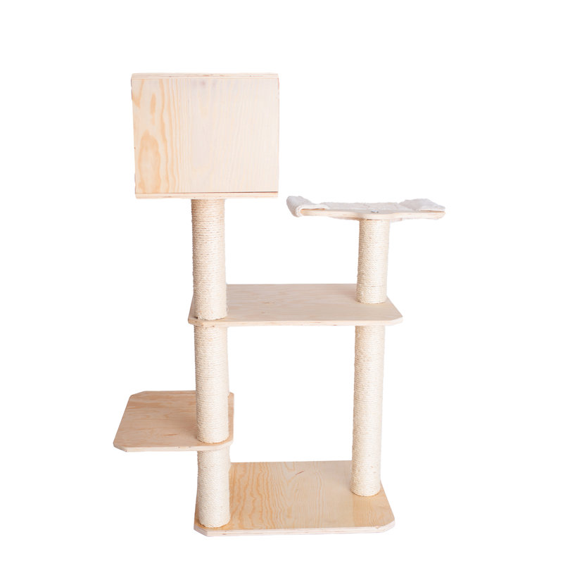 Natural Pine Freestanding Outdoor Cat House with Sisal Posts