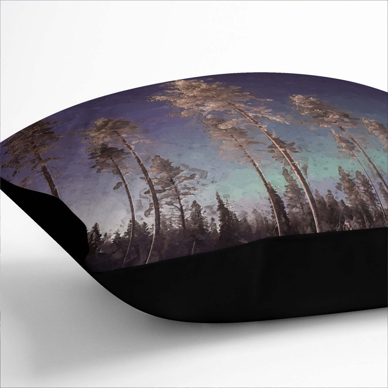 Trees Below the Northern Lights Cushion with Filling, Black, 55cm H x 55cm W x 20cm D