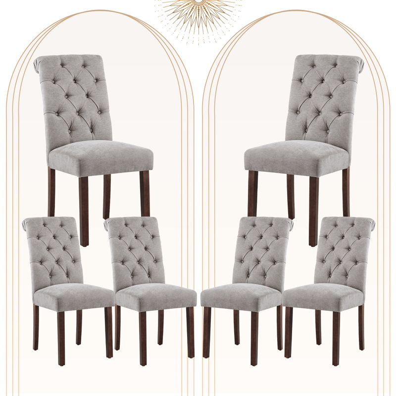 Gerrilyn Tufted Wooden Dining Room Chairs, Light Gray