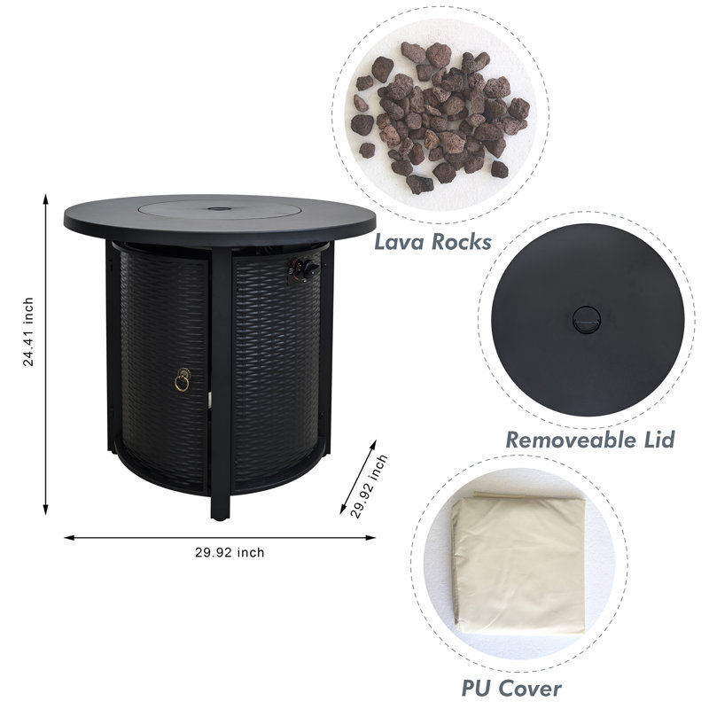 30” Round Metal Outdoor Fire Pit Table - Black (30"D x 29.4"H) + Filler, Lid, & Cover