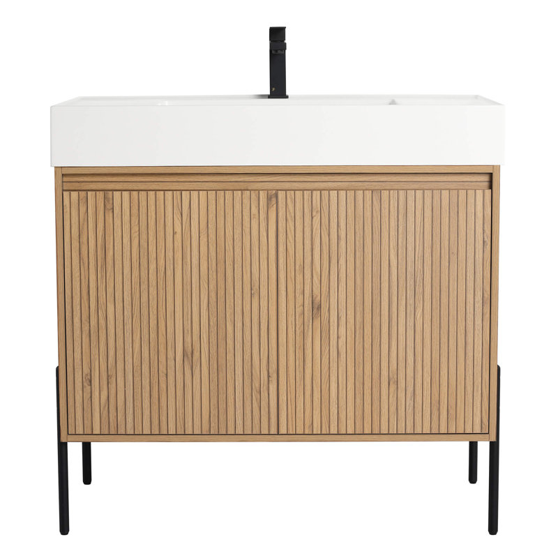 Meuble-lavabo Yordana de 36 po de largeur Ebern Designs, Chêne, Blanc