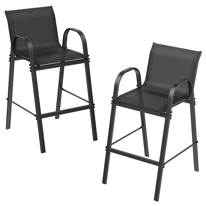 Cristel Patio Bar Stools (Set of 2), Black