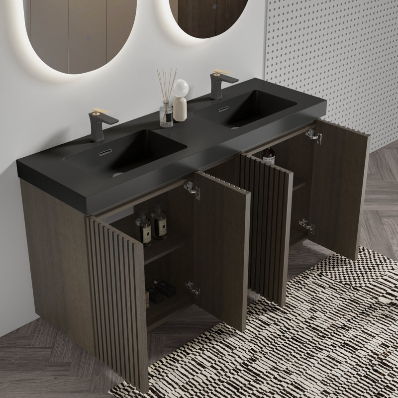 Fonctionnalité de lavabo double, style noyer et noir, oasis de salle de bain moderne