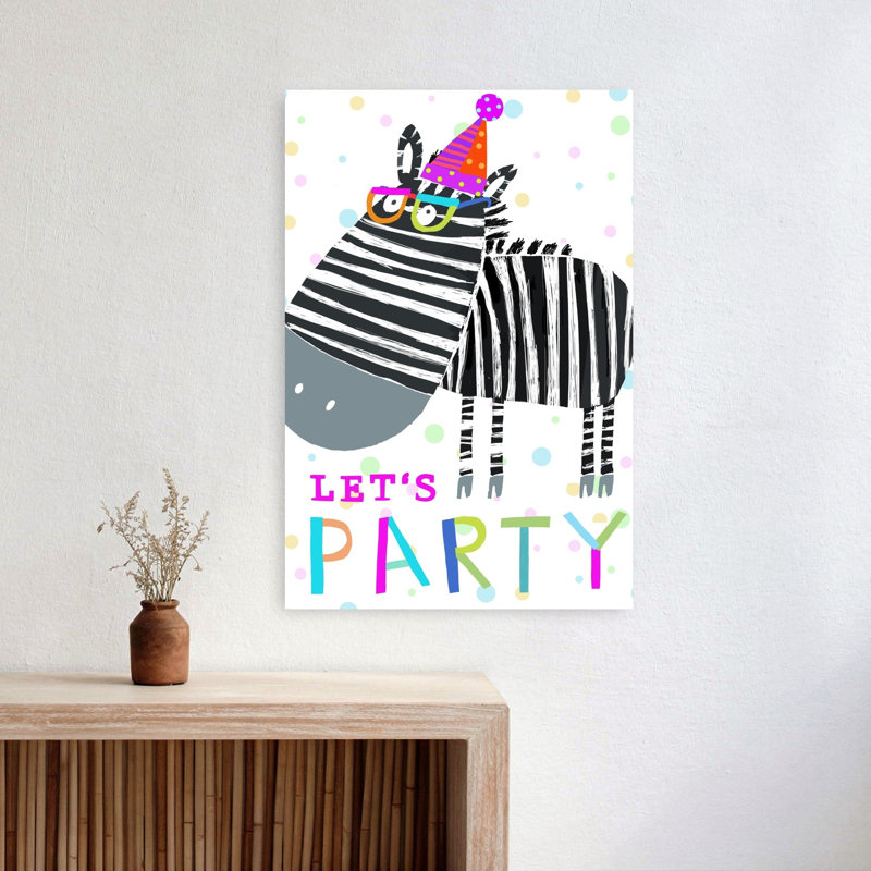 Let'S Party Zebra Colorful Playful Contemporary Zebra Wall Art Print, 60.96cm H x 40.64cm W