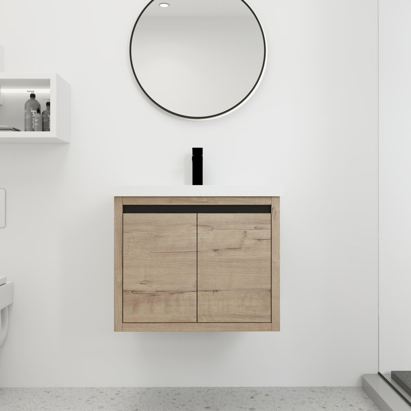 Armoire de salle de bain 24 po avec lavabo - imitation murale en résine au fini chêne, Chêne