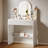 30" Fluted Makeup Vanity Desk with 3-Color Dimmable Arched LED Mirror, Storage Drawers & Open Side Shelves, White-250750668