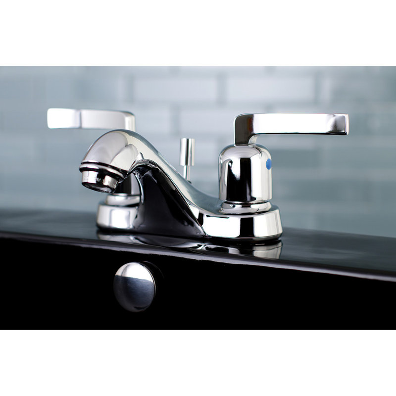 Kingston Brass Centurion Two-Handle 3-Hole Deck Mount 4" Centerset Bathroom Faucet with Plastic Pop-Up, Polished Chrome