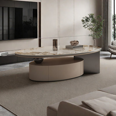 Light luxury modern oval rock panel coffee table by Orxva Galaxy