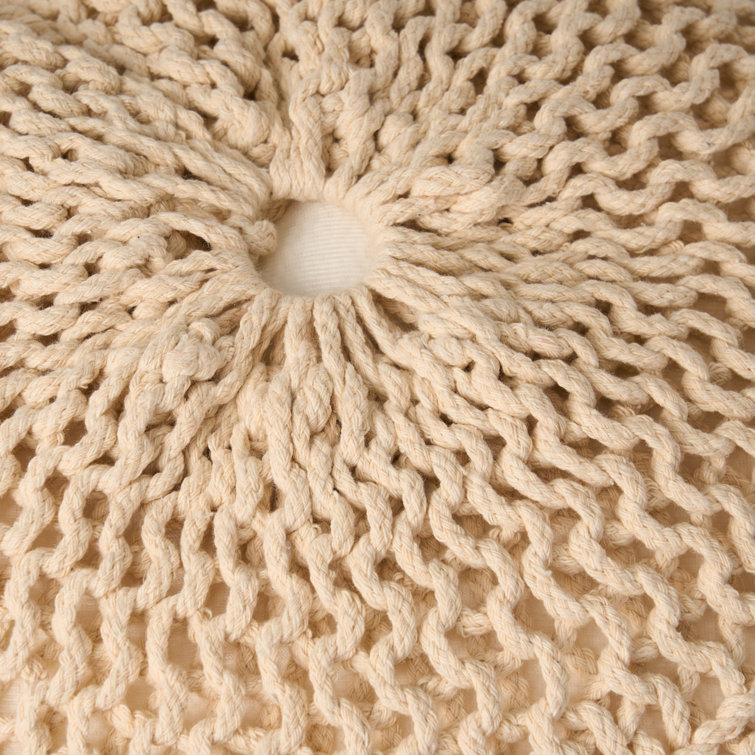 Moreland 19.75 Wide Round Pouf Ottoman Highland Dunes Fabric: Beige Cotton