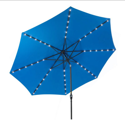 11 Feet Blue Solar LED  Patio Umbrella With Crank Lift , Tilt * 8 Ribs, UV-Resistant Canopy For Pool, Backyard & Patio (Without Base)