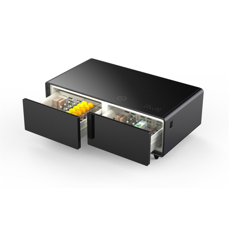 Modern Smart Coffee Table With Built-In Fridge, Bluetooth Speakers, Wireless Charging, Power Socket, USB Ports, Rgb Light, Black