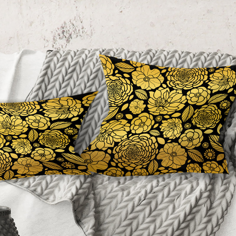 Coussin Golden Floral II - Mid-Century, 16 po x 1 po