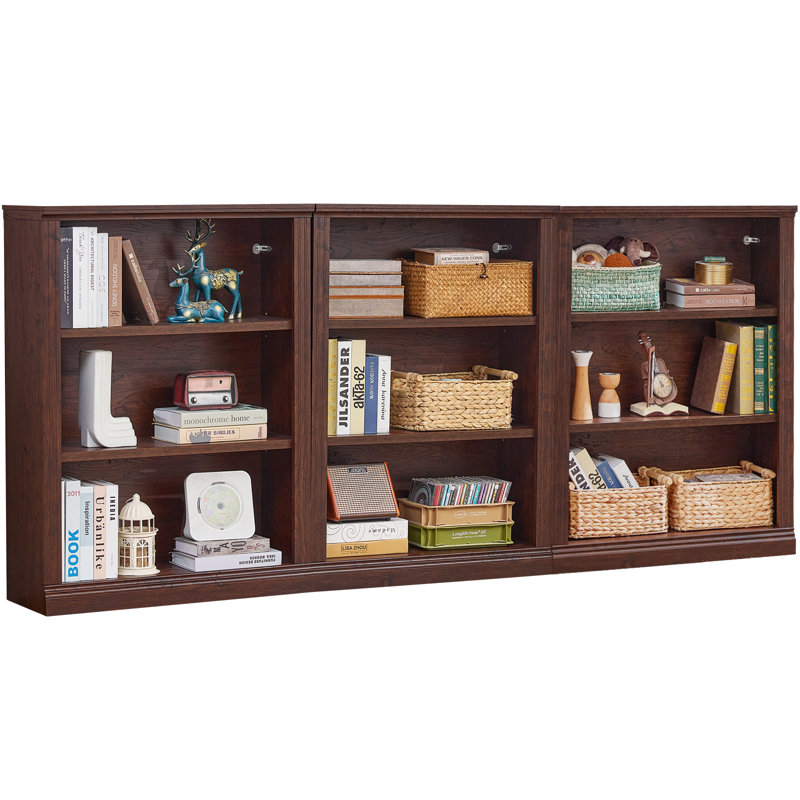 43" Tall Farmhouse Bookshelf Set, Walnut, (3 Shelves) 43"H x 94.5"W x 11.9"D