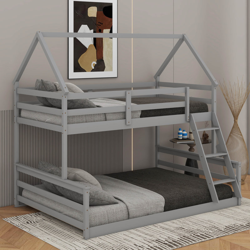 Lit superposé simple au dessus d'une chambre double avec échelle intégrée, Gris