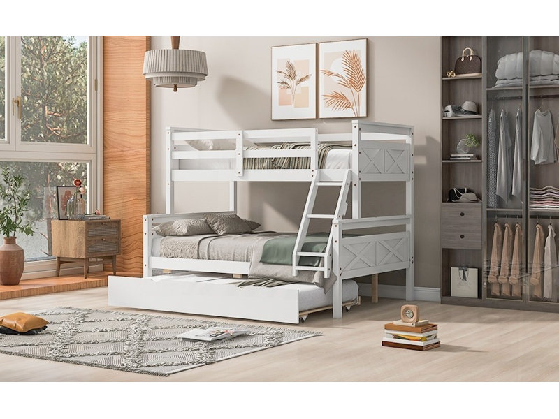 Lit simple superposé avec échelle, barrière de sécurité et amp; Lit gigogne simple, aucun sommier requis, robuste et amp; Durable