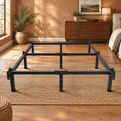 King 8 Inch Heavy-Duty Metal Bed Base for Box Spring, 9-Leg Support with Headboard-Attachable Design, Noise-Free, Easy Assembly, Black