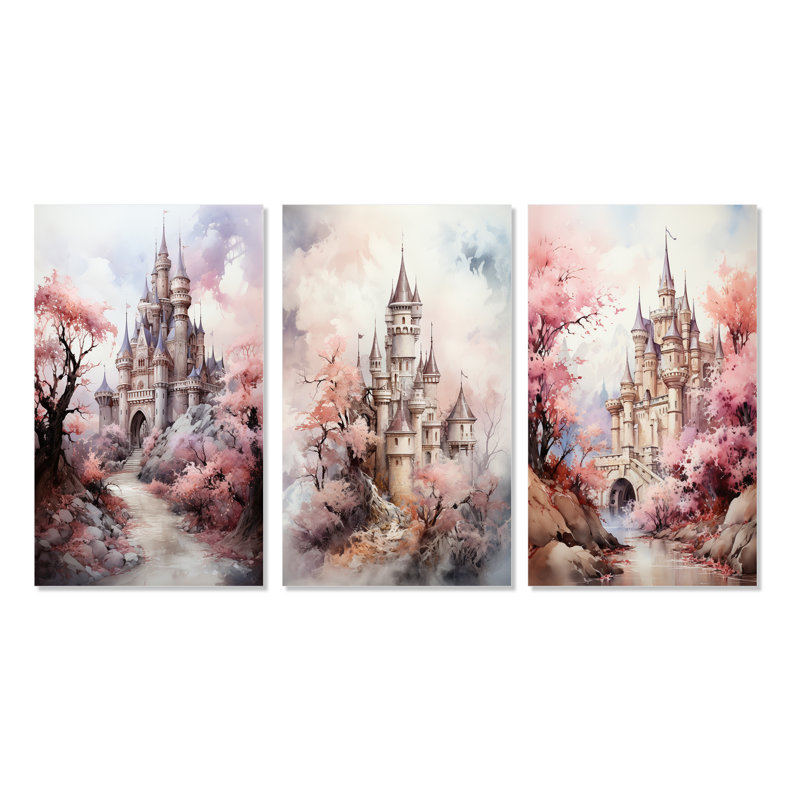 «Castles Pastel Dreams II», 3 pièces sur toile, Toile tendue, H 20 po x l 36 po