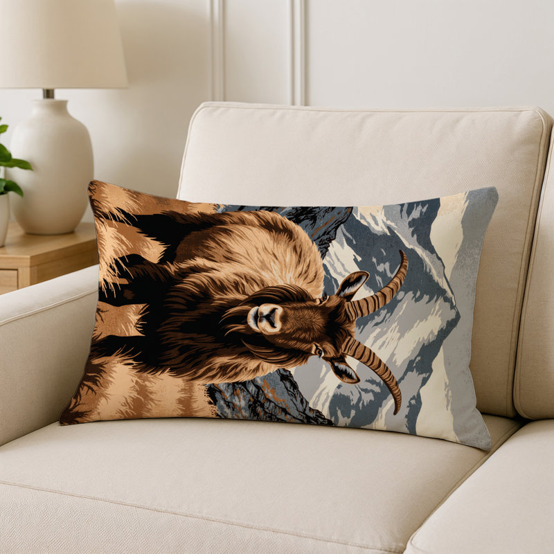Coussin décoratif intérieur et extérieur Wildlife, Rectangle 25 po x 18 po, Gris Himalayan Tahr