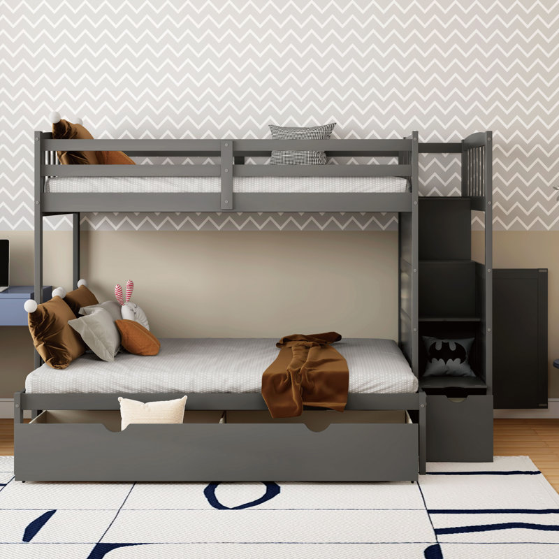 Geonna Twin over Twin/Full Solid Wood Standard Bunk Bed by Harriet Bee, Gray