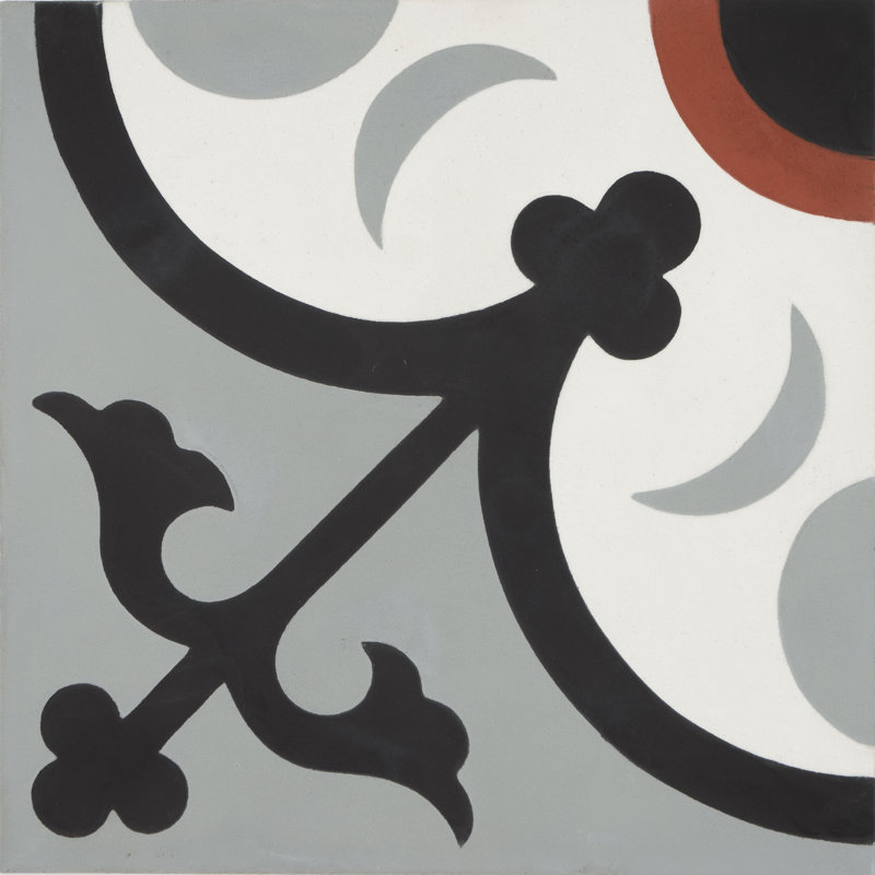 Nador 8" x 8" Cement Patterned Wall & Floor Tile, Black/Gray/Red