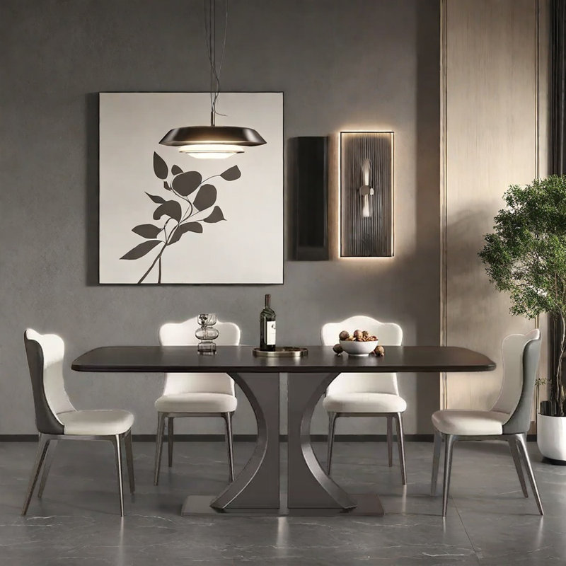 Simple black rock slab rectangular table set, 29.52"H x 55.11"L x 31.49"W