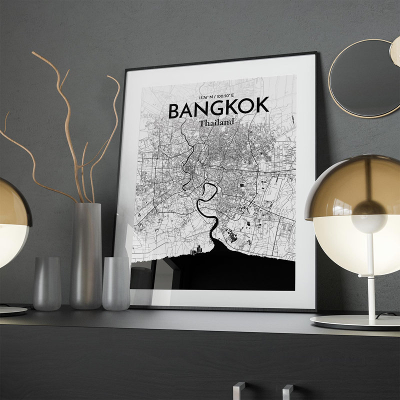 Bangkok City Map In Ink - No Frame Print, 24cm H x 18cm W x 0.05cm D