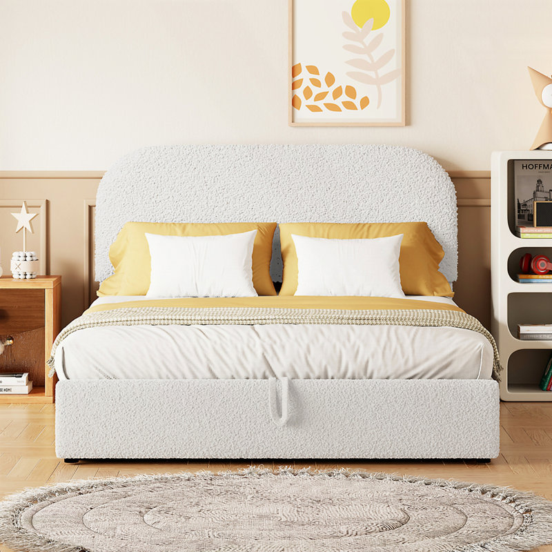 Lit plateforme tapissier Teddy, Blanc, Complète