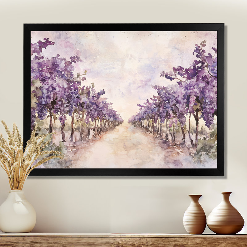 Lavande Vineyard In California II - impression murale vignoble, Reproduction encadrée d'une seule photo sans pass, Noir