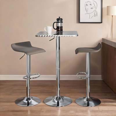Ensemble de bar 3 pièces réglable en métal gris avec table carrée et deux tabourets pour les maisons modernes