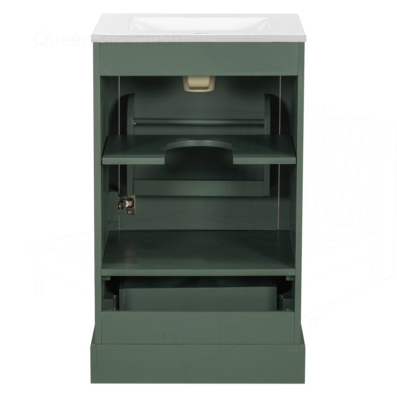 Meuble-lavabo 20 po avec lavabo en céramique, Vert