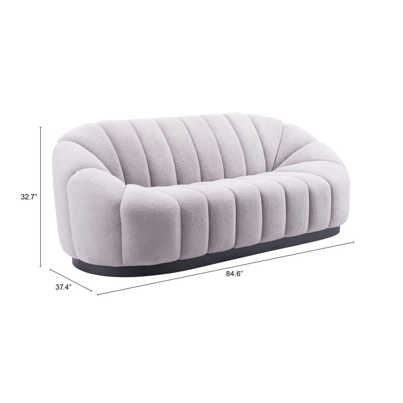 Light Gray Shearling-Style Modern Reception Sofa