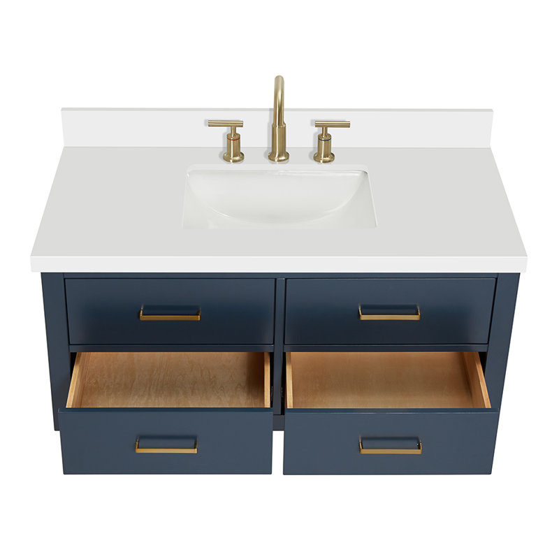 Ensemble de meuble-lavabo mural simple 43 po Macolm Husnayn, Bleu minuit, Laiton satiné
