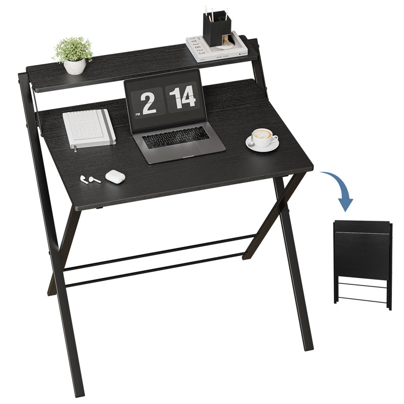 28" Rectangular Folding Desk, No Assembly Required Space-Saving Computer Desk for Small Spaces, Portable Writing Study Table,Black