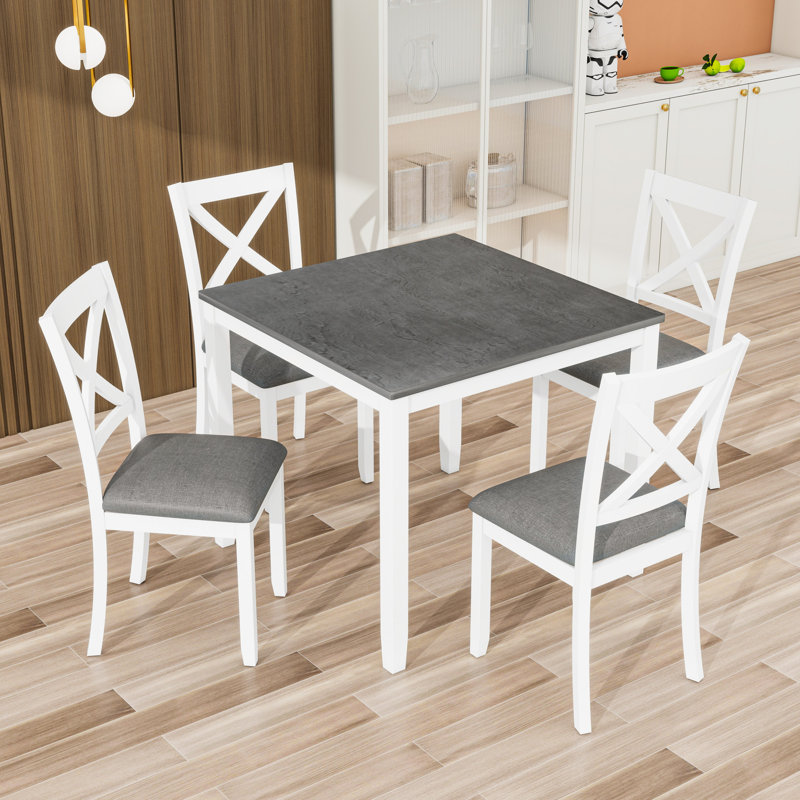 Dining Table Set with 4 Chairs, Gray/White
