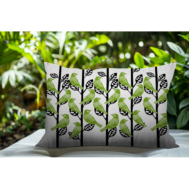 Oreiller rectangulaire intérieur / extérieur Tanza Bird, Chartreuse, Rectangle H 14 po x l 20 po