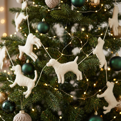 Guirlande de Noël fabriquée à la main en forme de chien crème - 6 pi