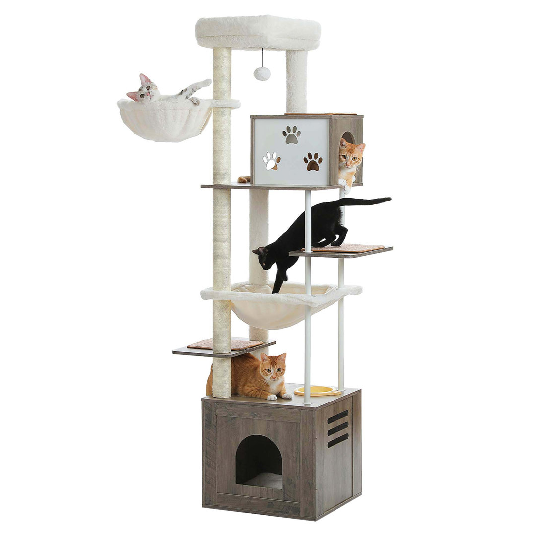 75-Inch Modern Wooden Cat Tree With Multi-Level Platforms, Cat Condos, Top Nest, Hammocks, And Scratching Posts Tucker Murphy Pet™ 