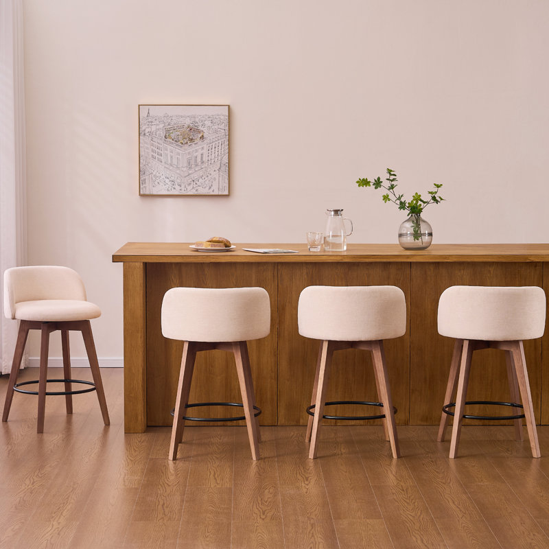 26" Counter Height Bar Stools With Chenille Fabric, 4, Brown