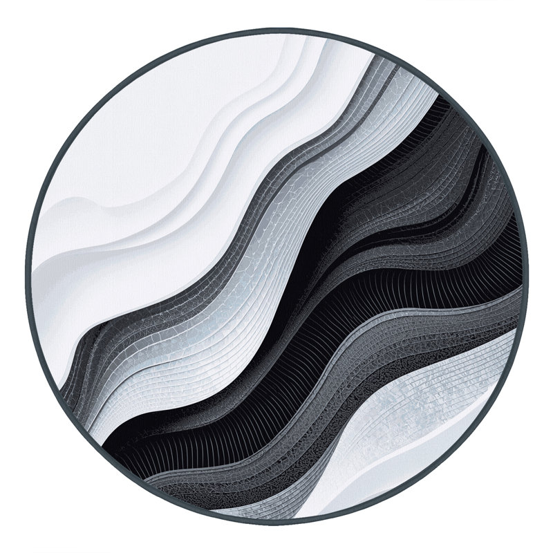 Tapis dégradé bleu élégant et lavable à la machine Paulett, Rond 7 pi