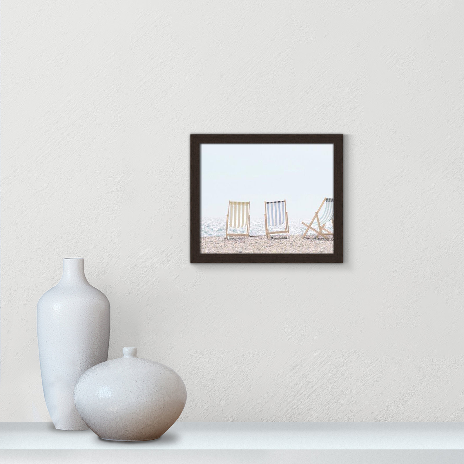 Adriatica "Beach Chairs" Print by Leah Straatsma, 13" H x 15" W x 1.25" D, Open Grain Walnut