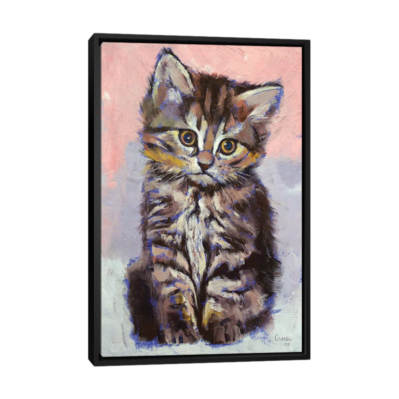 «Kitten», reproduction sur toile, H 26 po x l 18 po x P 1,5 po, Toile avec cadre noir, Pas de tapis